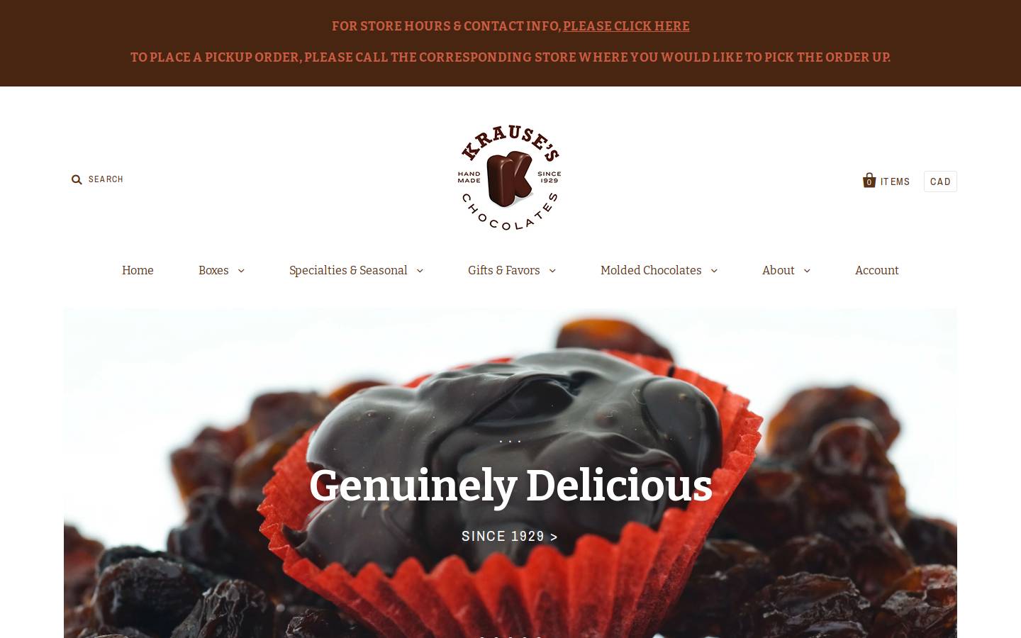 krauseschocolates.com homepage screenshot