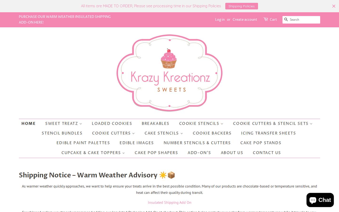 krazykreationzsweets.com homepage screenshot