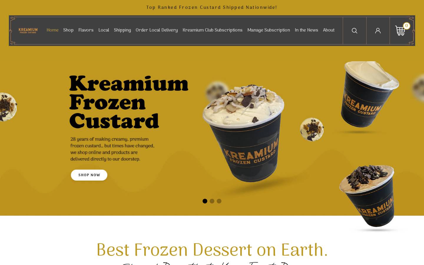 kreamiumfrozencustard.com homepage screenshot