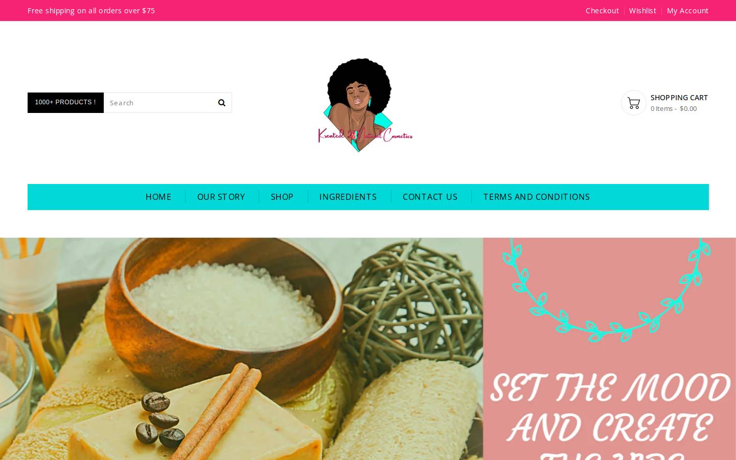 kreated2bnatural.com homepage screenshot
