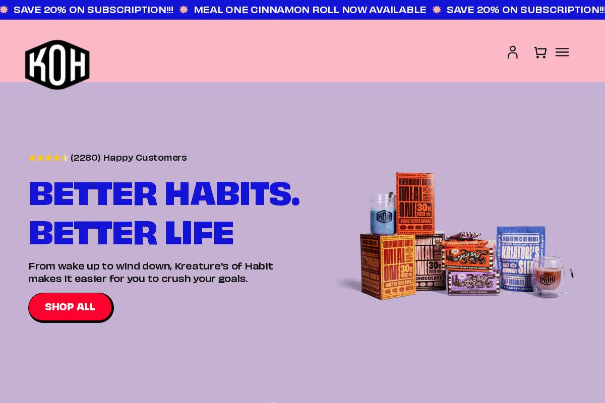 kreaturesofhabit.com homepage screenshot