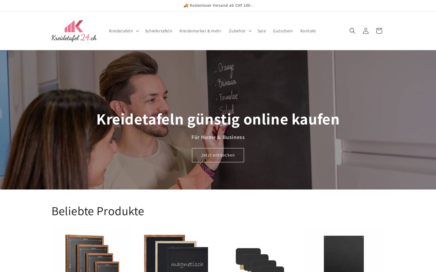 kreidetafel24.ch homepage screenshot