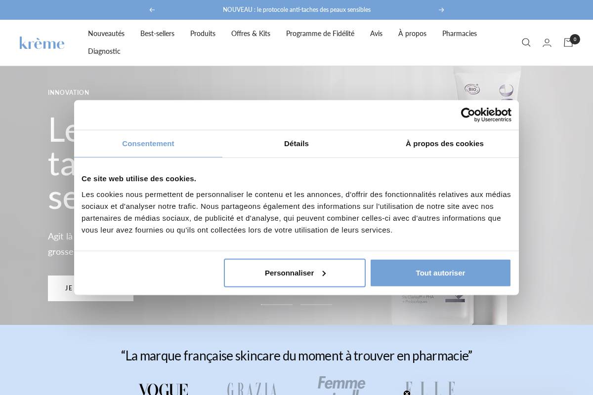 Krème homepage screenshot