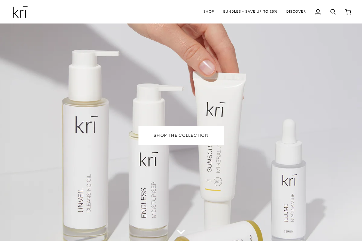 Krī Skincare homepage screenshot