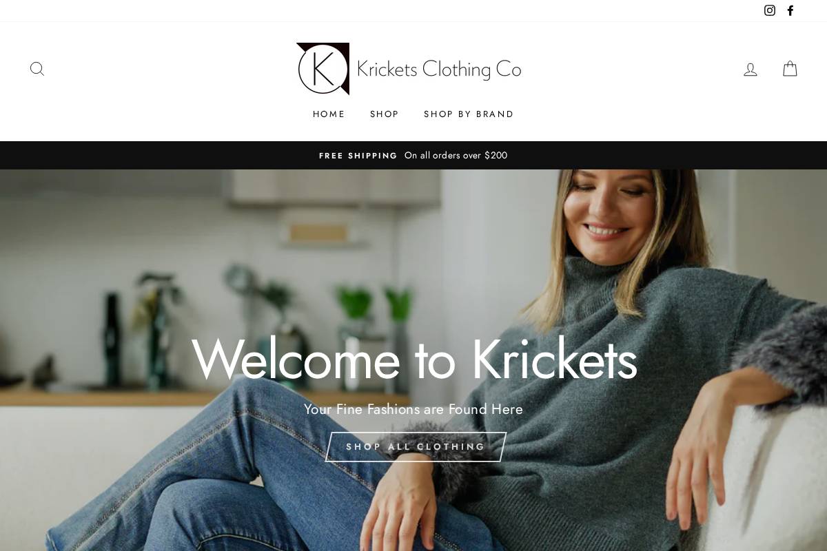 kricketsclothing.com homepage screenshot