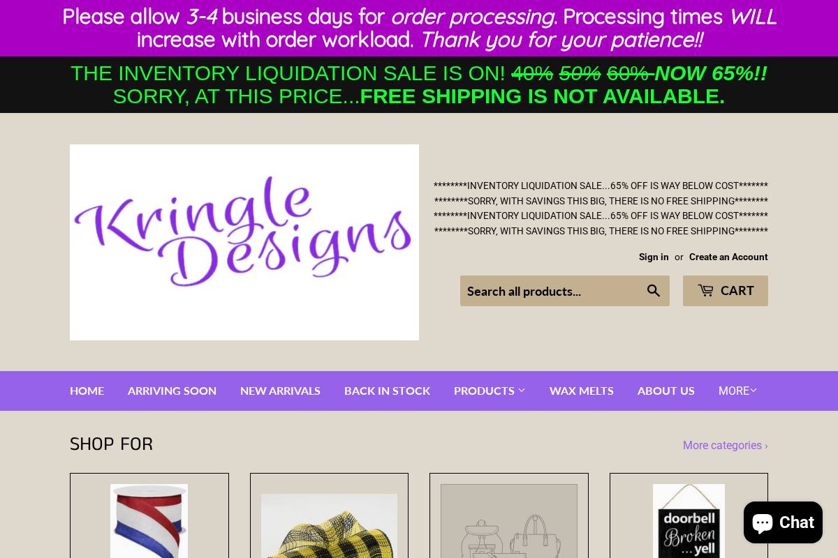KRINGLE DESIGNS homepage screenshot