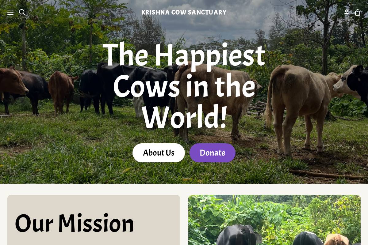 krishnacowsanctuary.com homepage screenshot