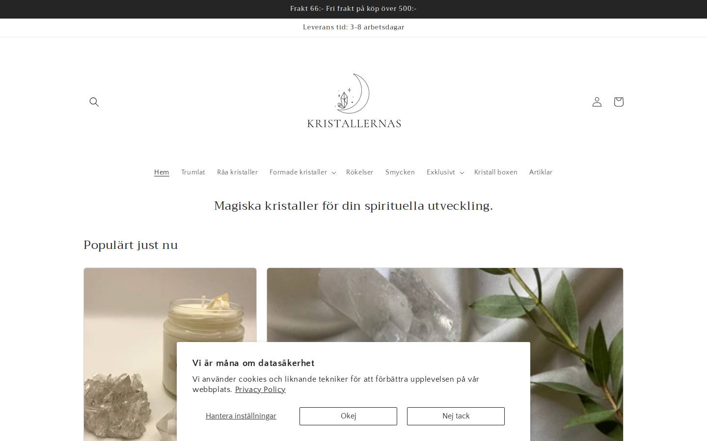 Kristallernas homepage screenshot