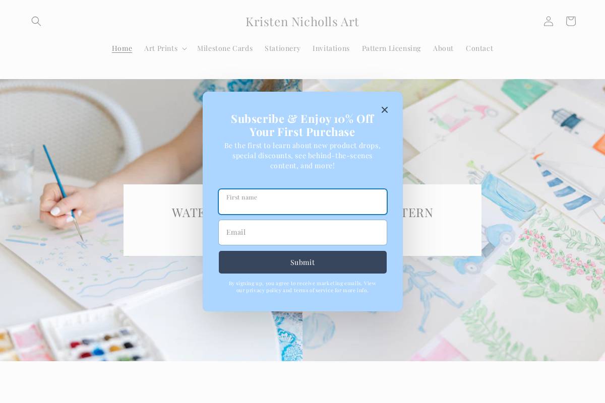 kristennichollsart.com homepage screenshot