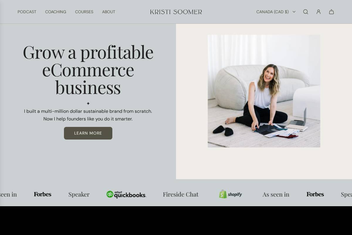kristisoomer.com homepage screenshot