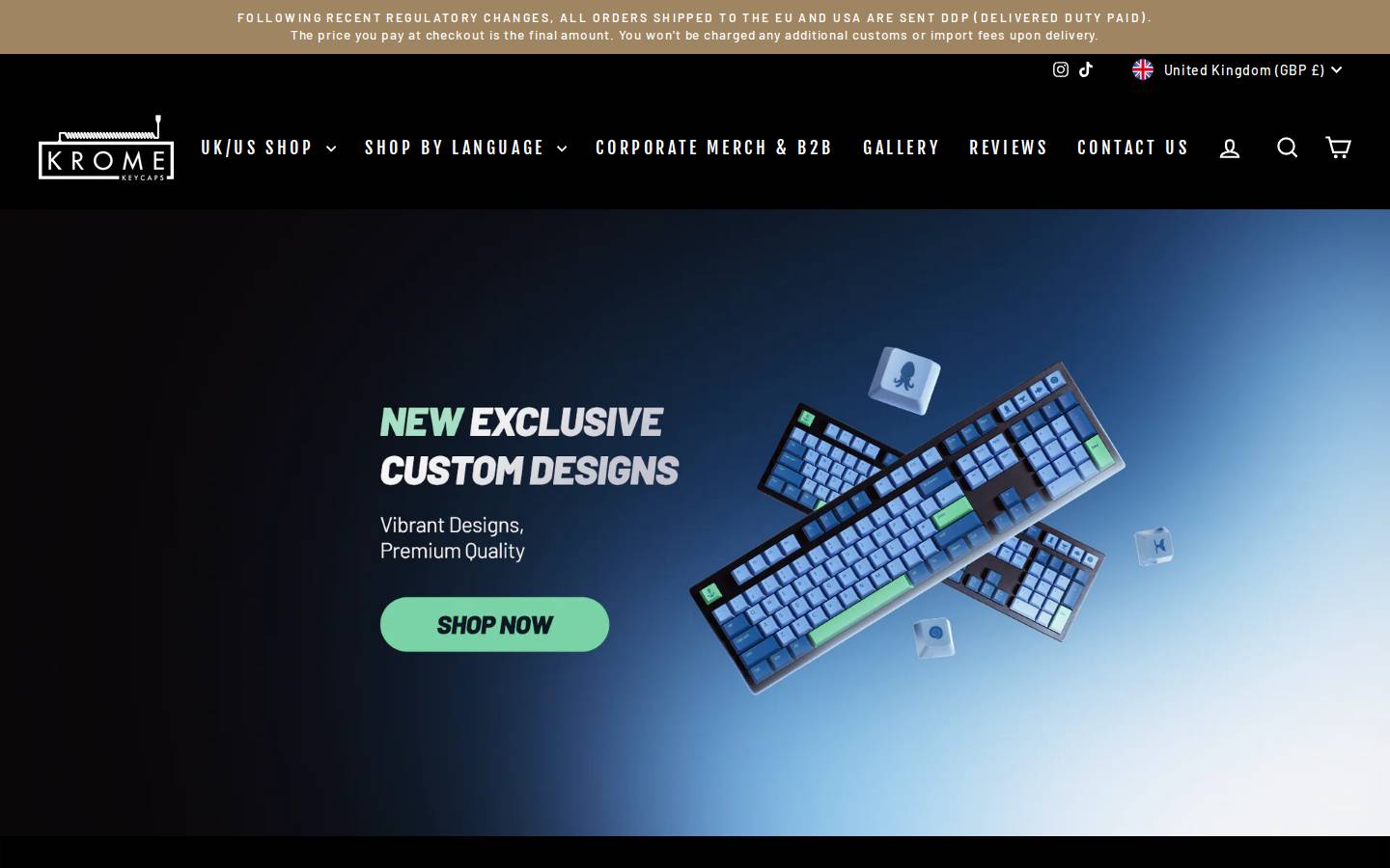 kromekeycaps.com homepage screenshot