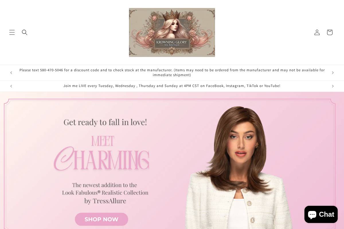 krowningglorywigs.com homepage screenshot