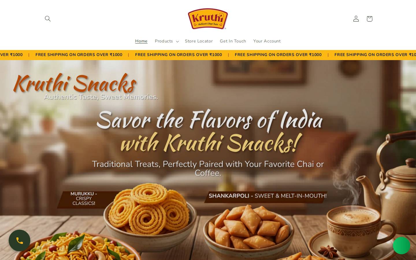 kruthisnacks.com homepage screenshot