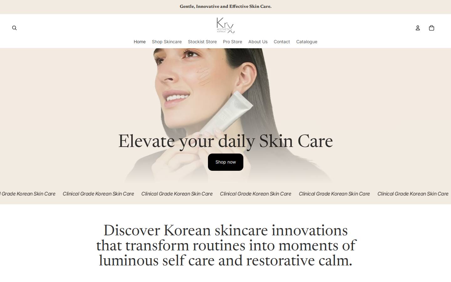 Krxaesthetics homepage screenshot