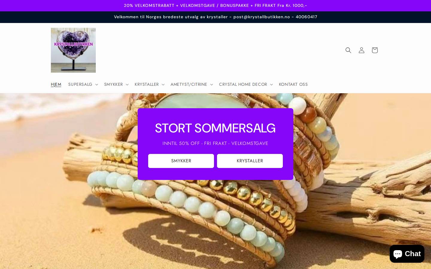 krystallbutikken.no homepage screenshot