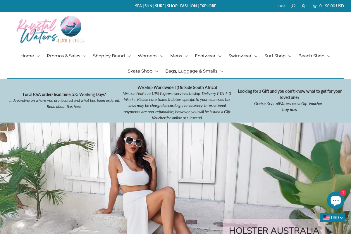 Krystal Waters Beach Boutique homepage screenshot