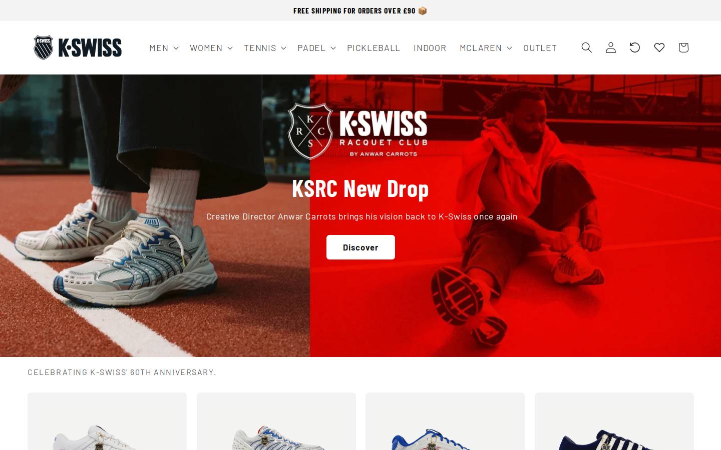 K-SWISS UK homepage screenshot