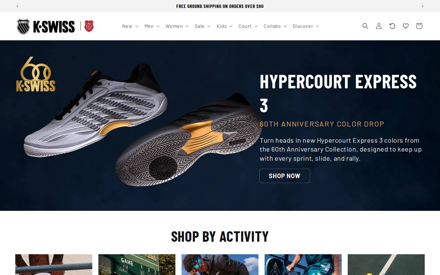 kswiss.com homepage screenshot
