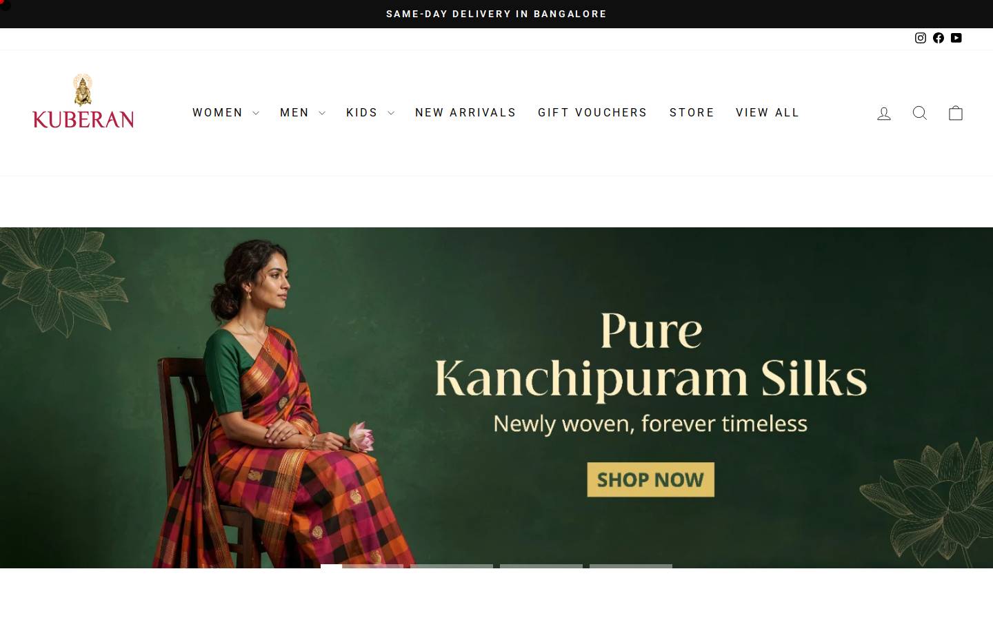kuberansilks.com homepage screenshot