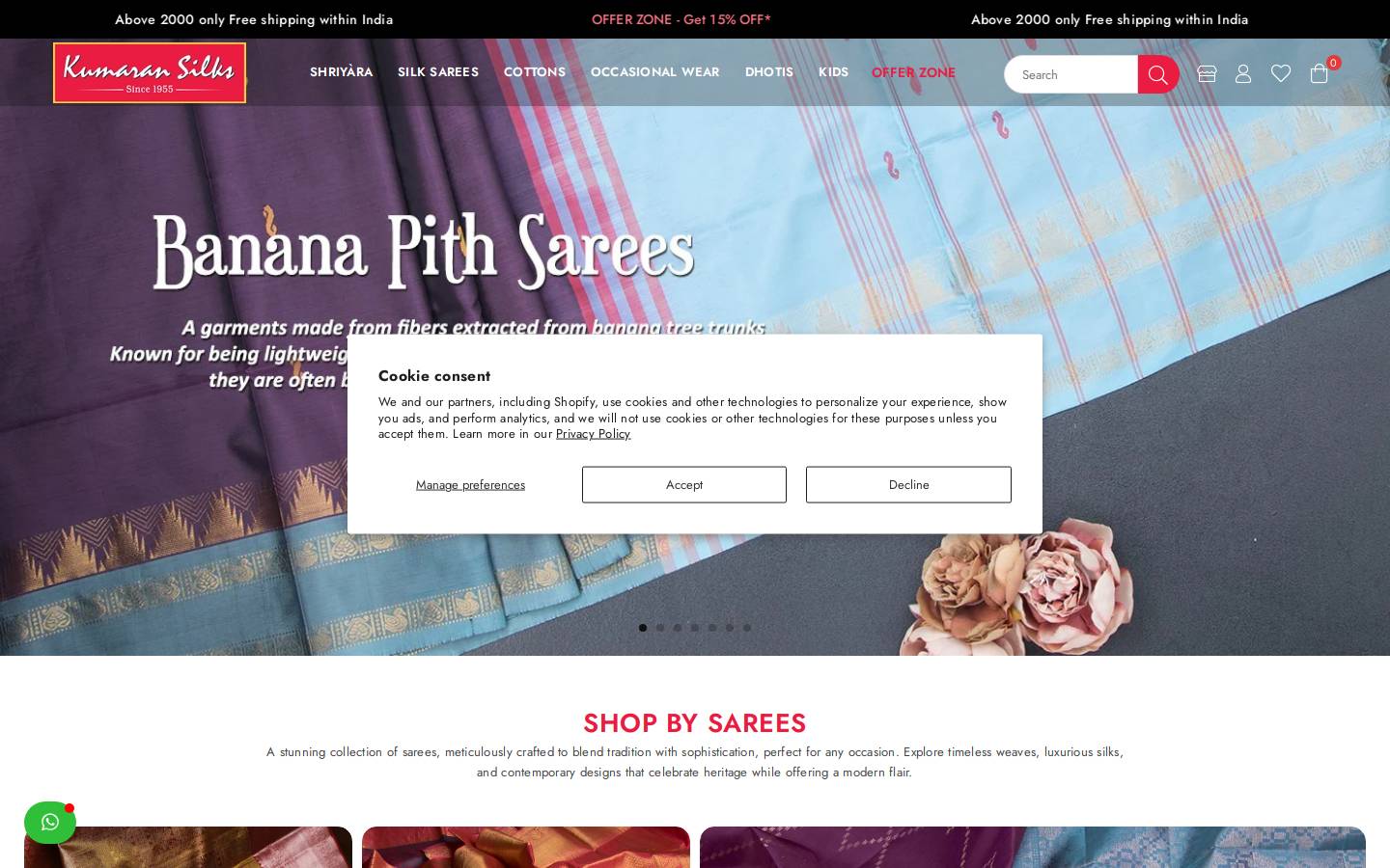 kumaransilk.com homepage screenshot