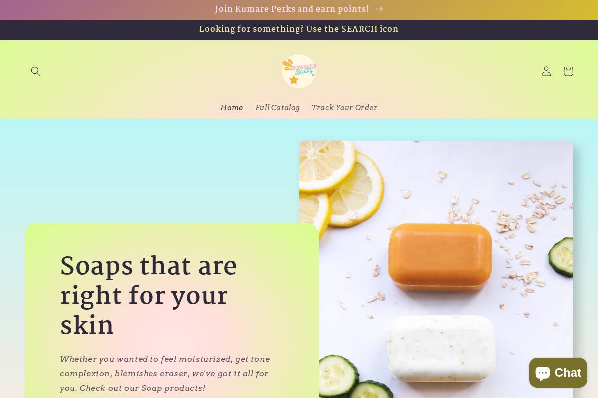 kumarebeauty.com homepage screenshot