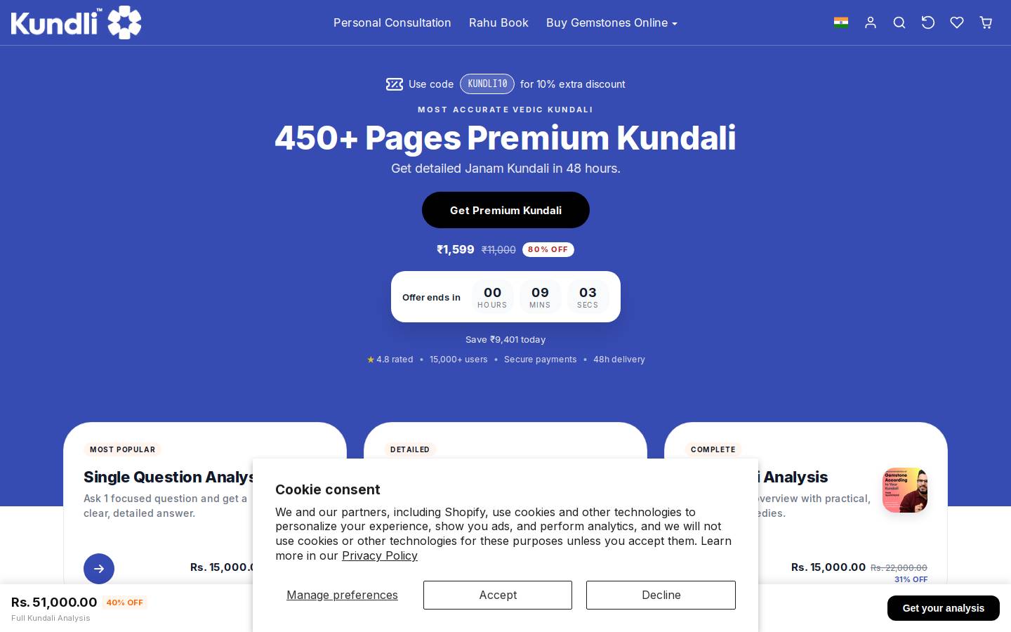 kundli.com homepage screenshot