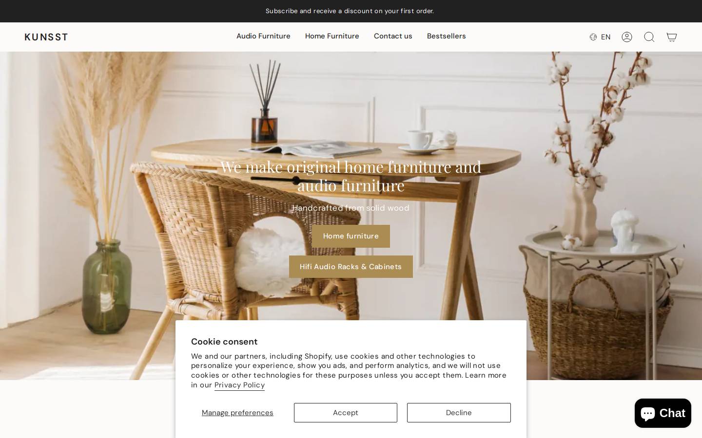 Kunsst Furniture homepage screenshot
