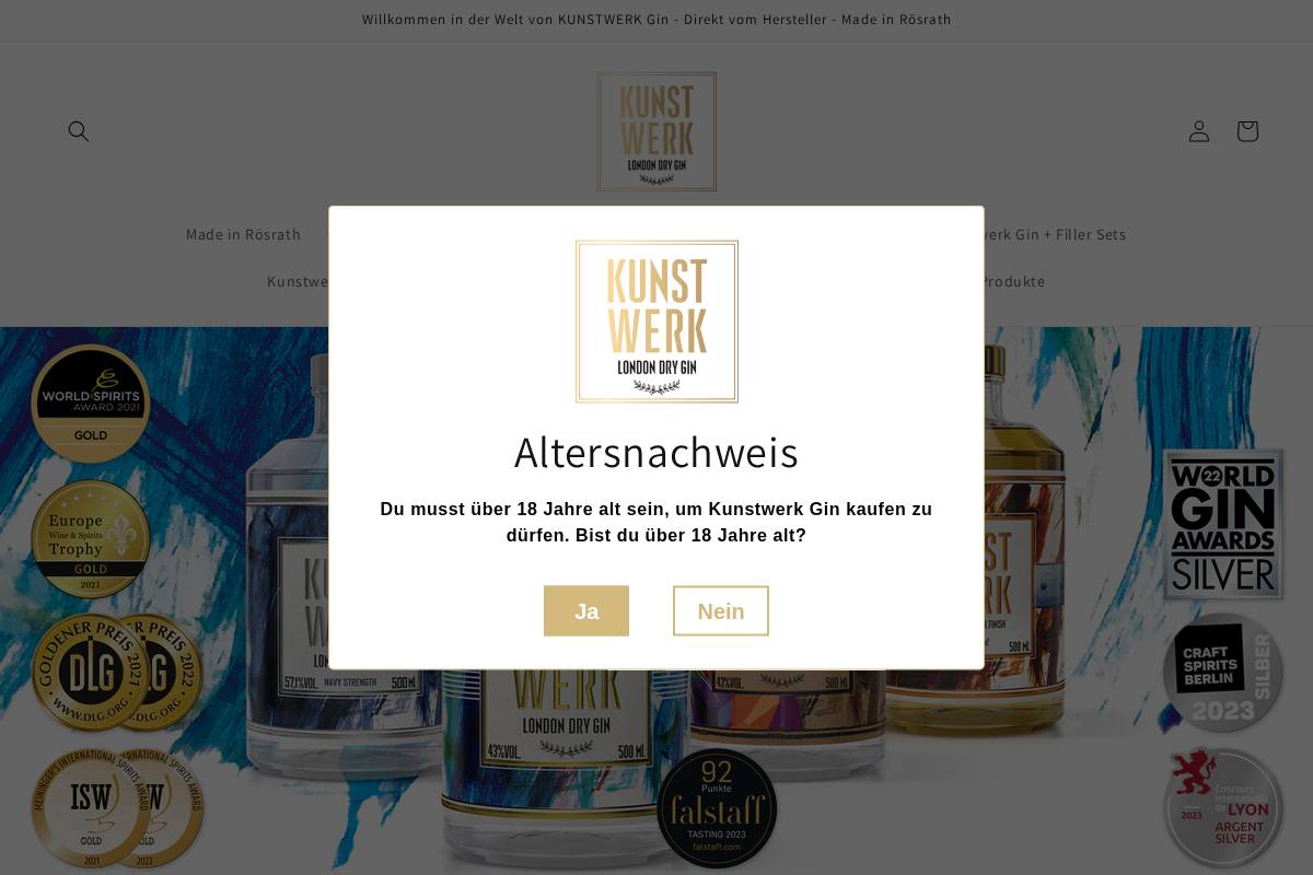Kunstwerk Gin homepage screenshot