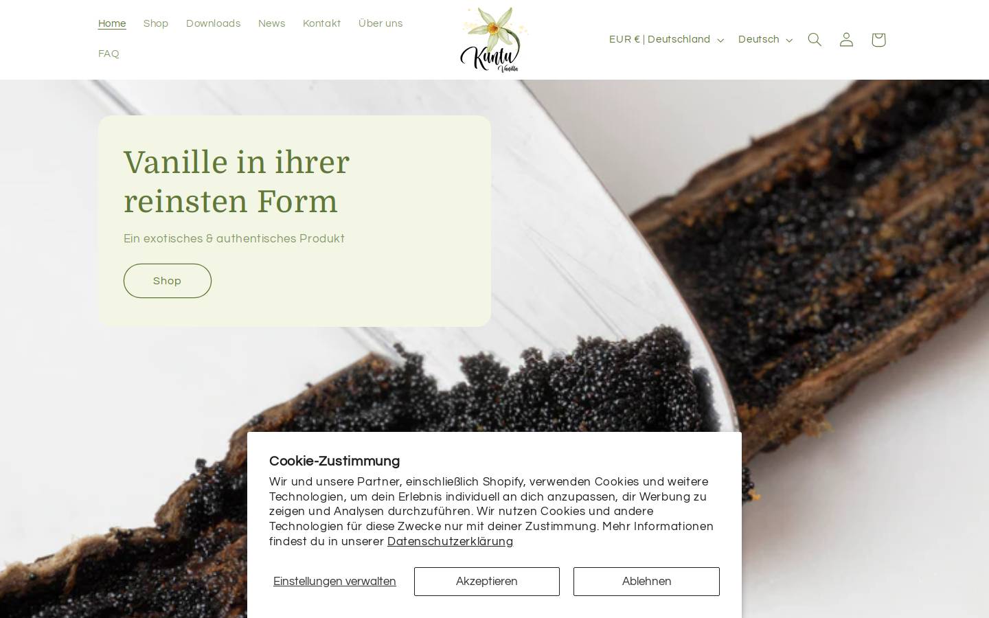 kuntu-vanilla.com homepage screenshot
