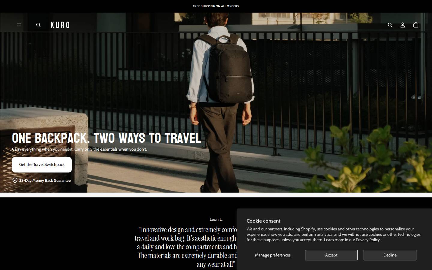 kuroessentials.com homepage screenshot