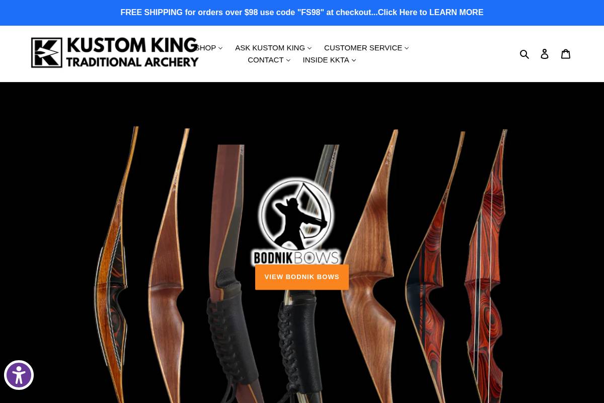 kustomkingarchery.com homepage screenshot