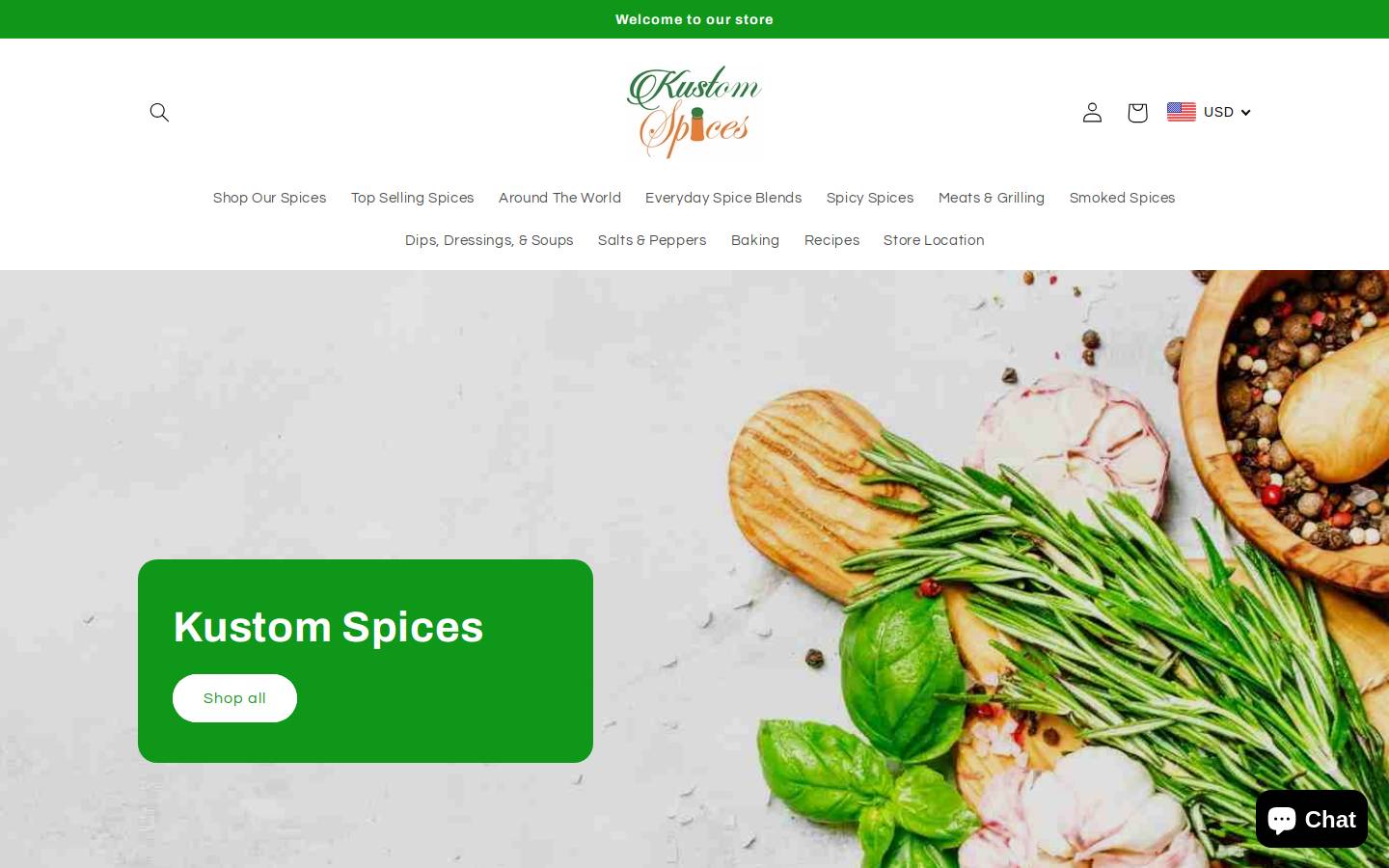 kustomspices.com homepage screenshot