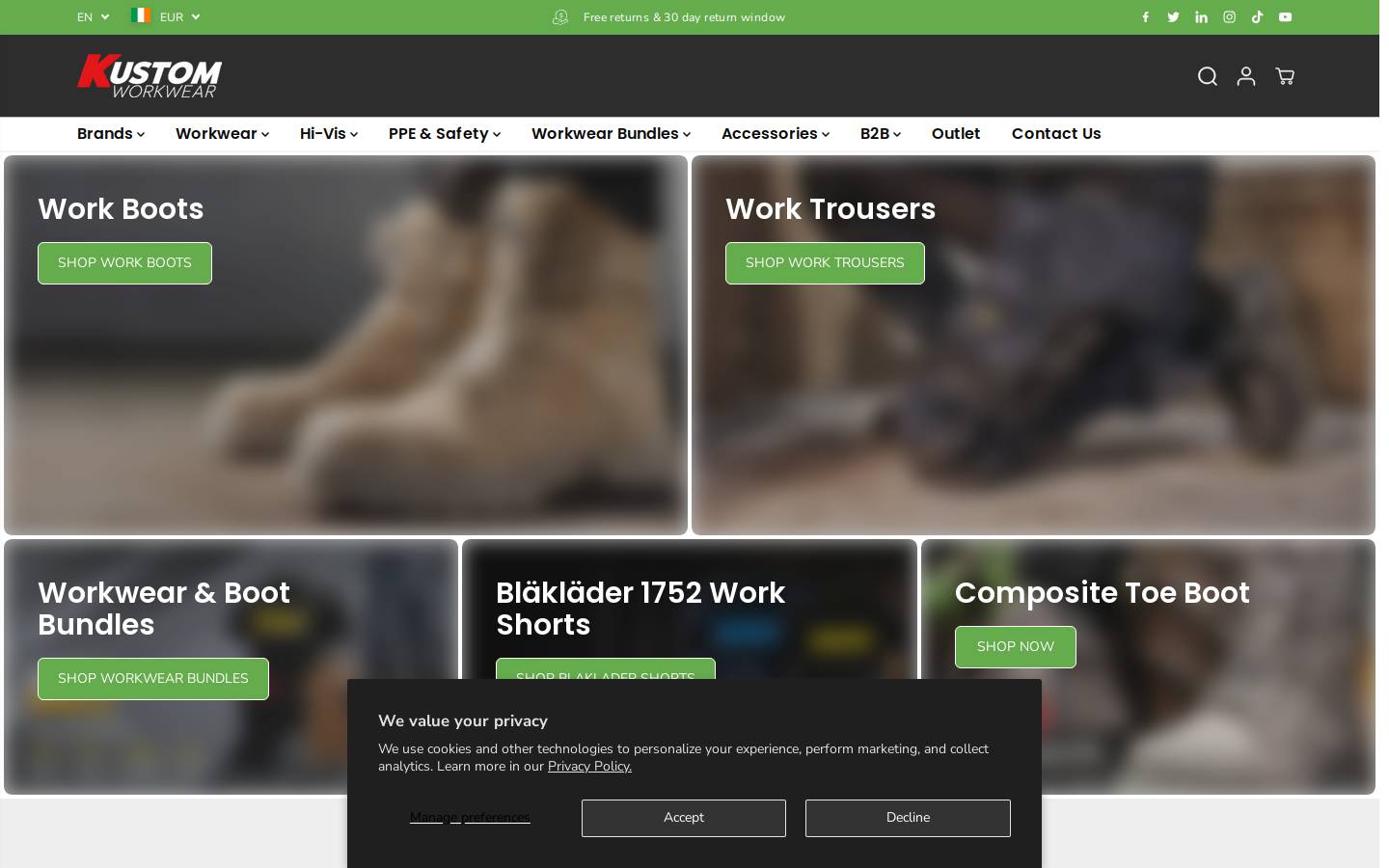 kustomworkwear.ie homepage screenshot