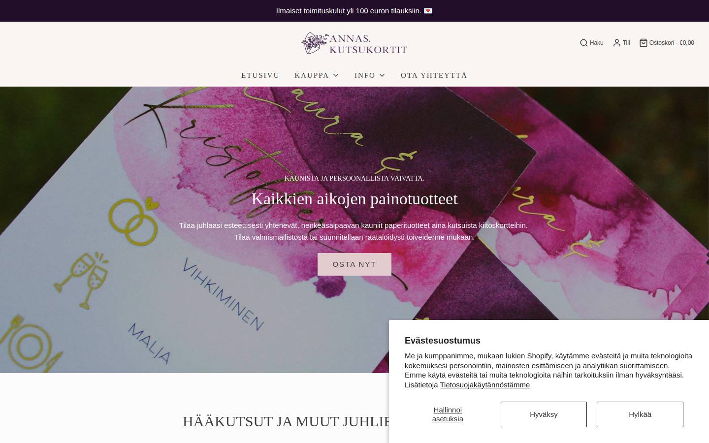 kutsukortit.com homepage screenshot