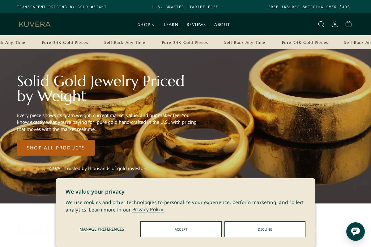 kuverajewelry.com homepage screenshot