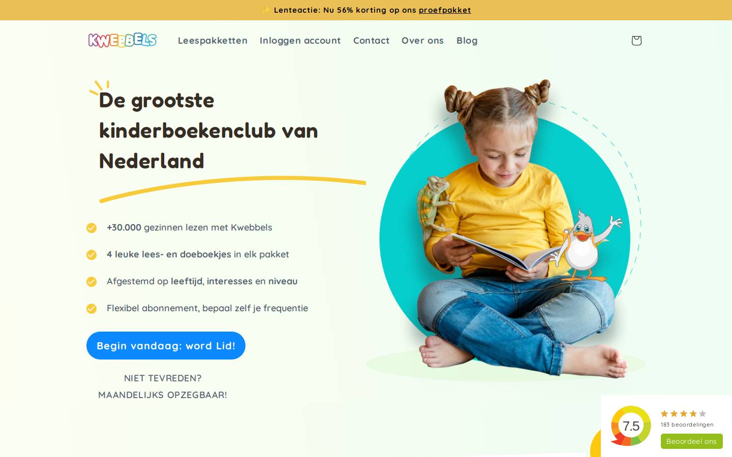 Kwebbelskinderboeken homepage screenshot