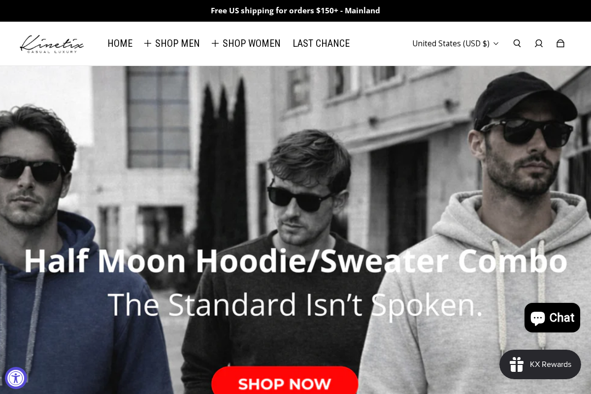 kxclothing.com homepage screenshot