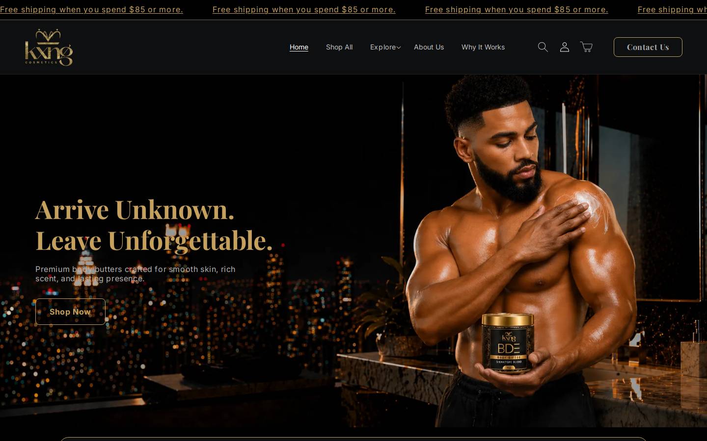KXNG Cosmetics homepage screenshot