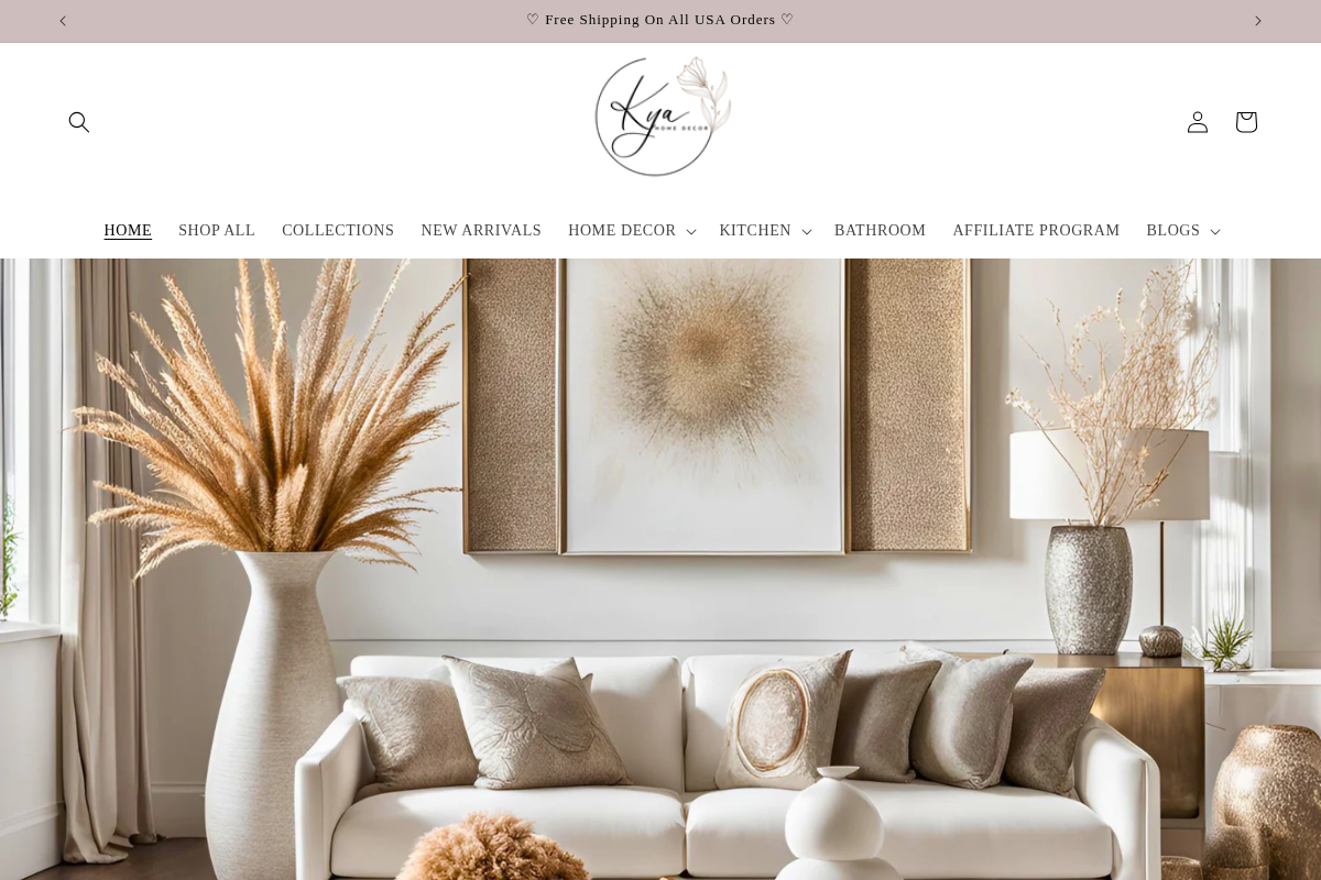 kyahomedecor.com homepage screenshot