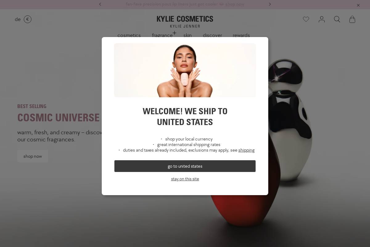 Kylie Cosmetics homepage screenshot