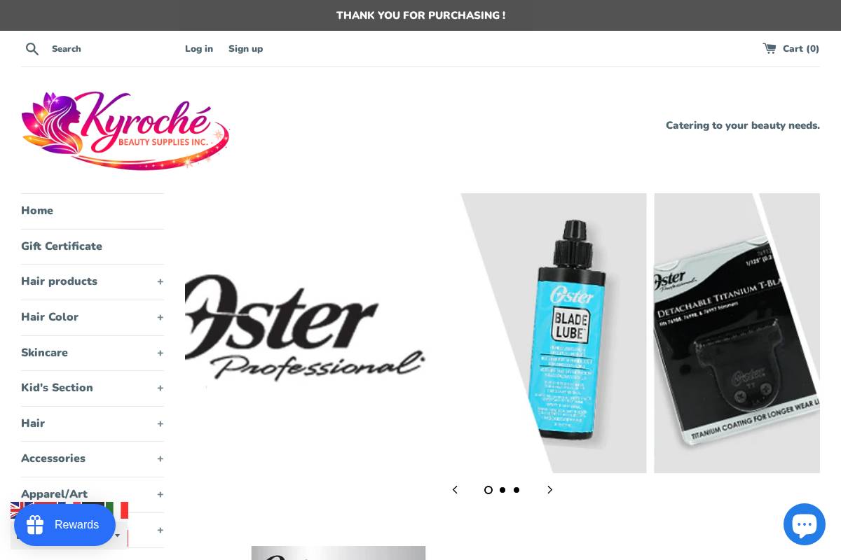 kyrochebeautysupplies.ca homepage screenshot
