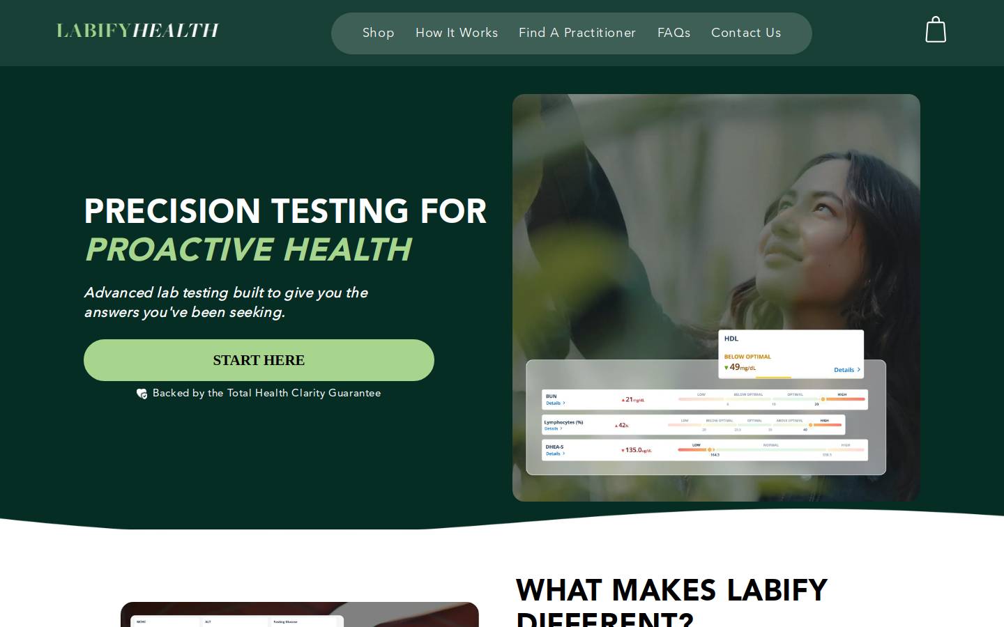 Labify Health homepage screenshot
