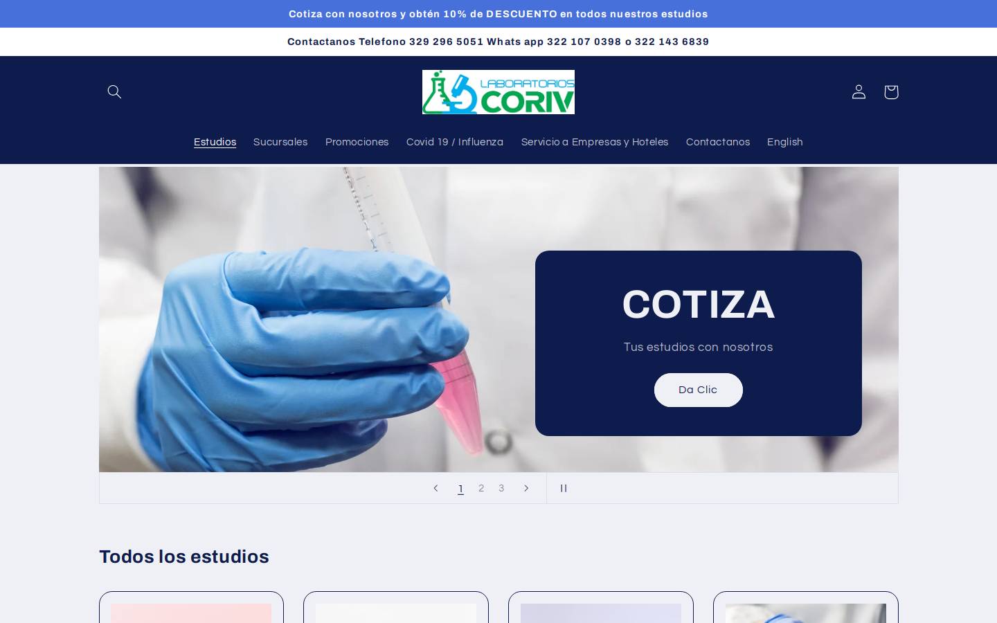laboratoriocoriv.com homepage screenshot