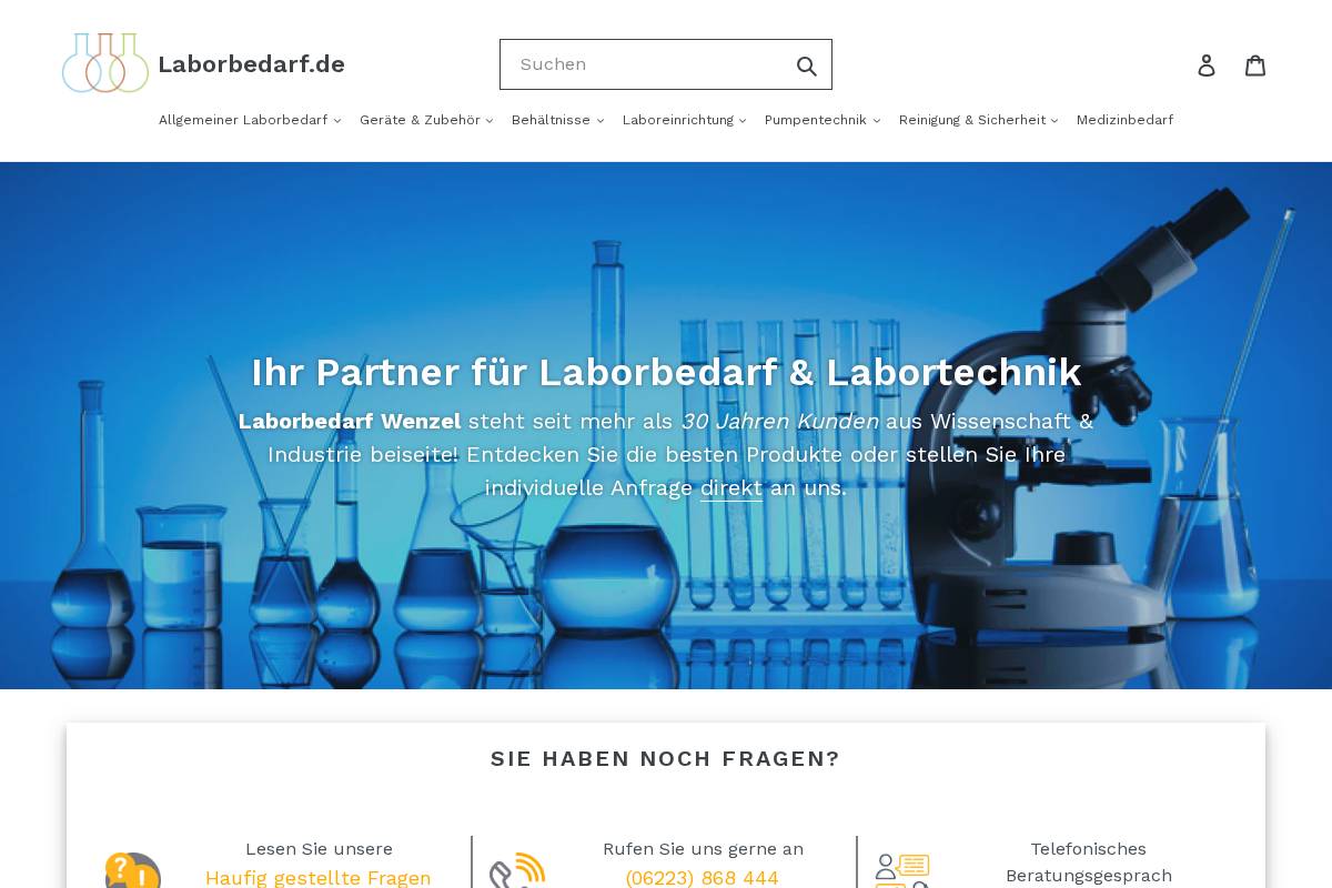 Laborbedarf homepage screenshot