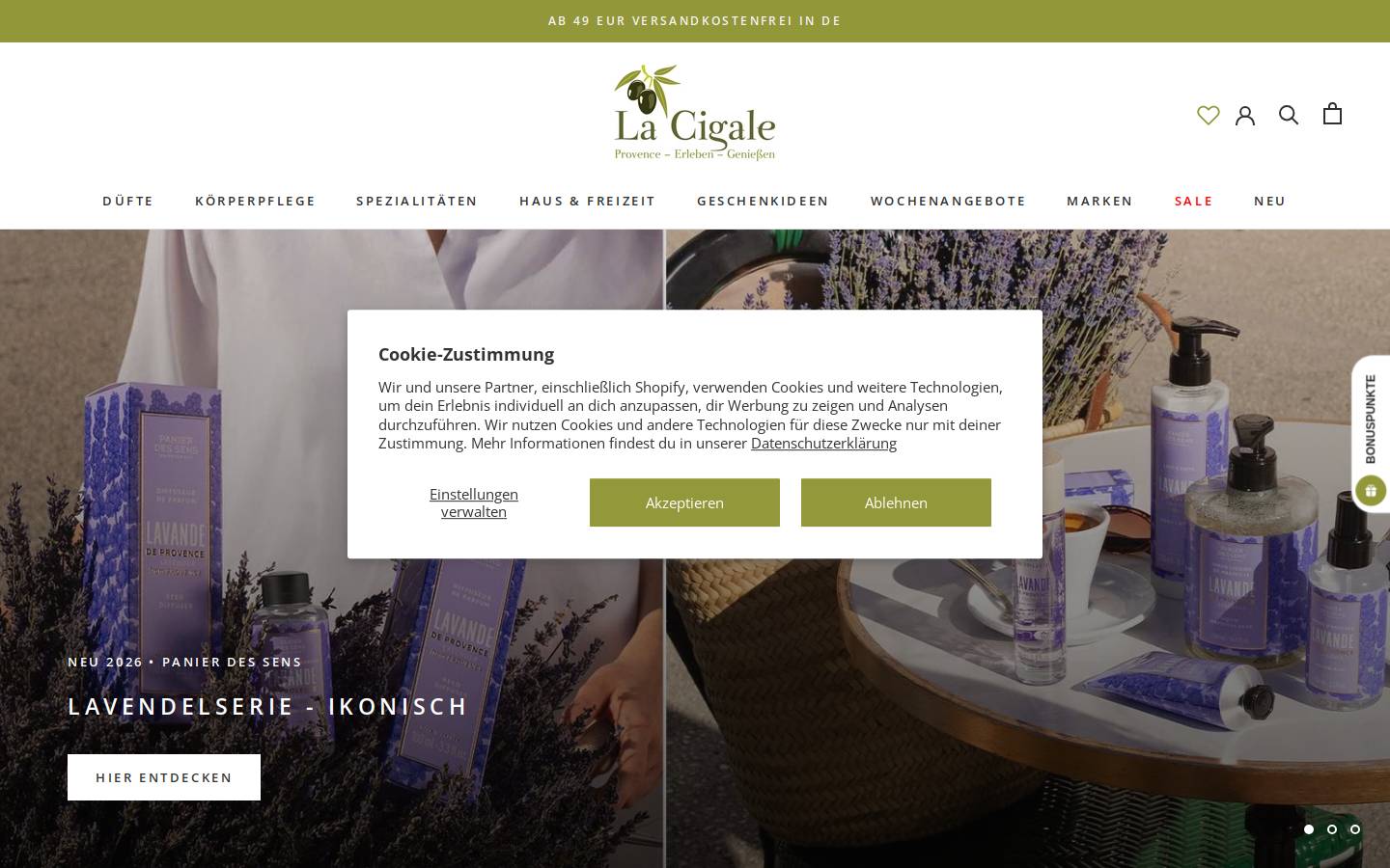 Lacigale Provence homepage screenshot