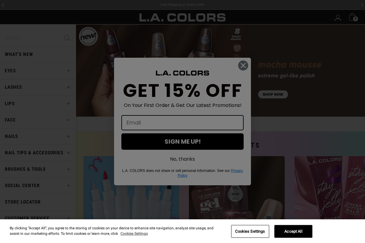 L.A. COLORS homepage screenshot