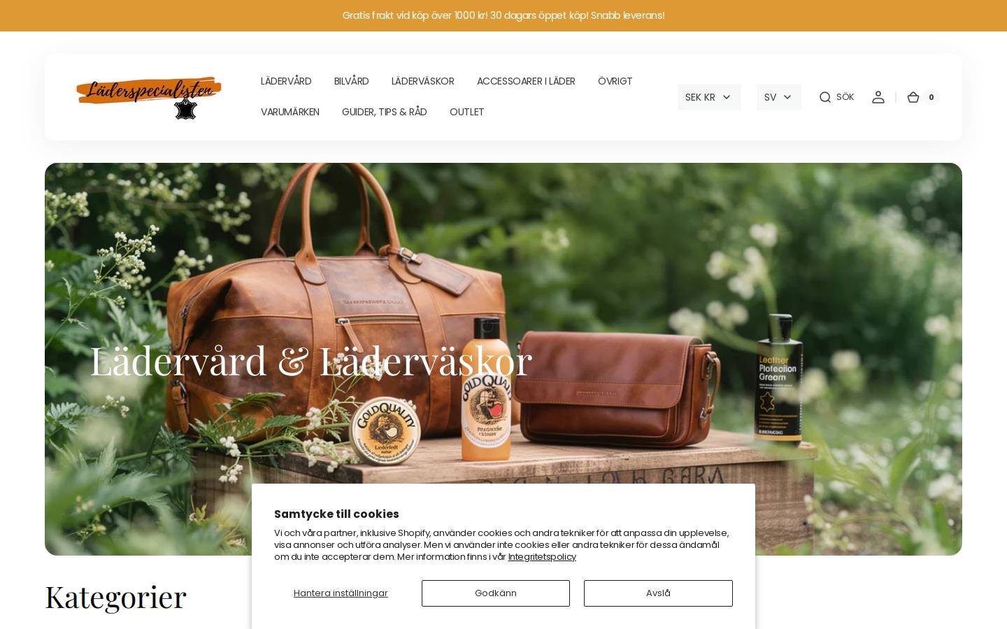 Läderspecialisten.se homepage screenshot