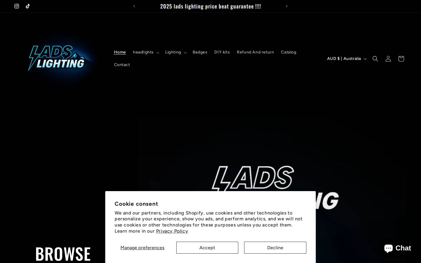 ladlighting.com homepage screenshot