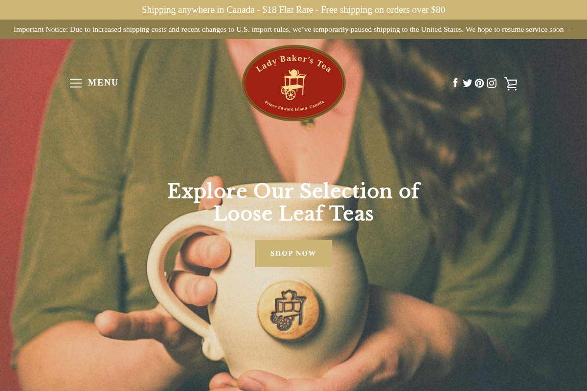 Lady Baker's Tea homepage screenshot
