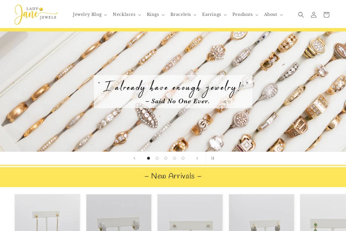 ladyjanejewels.com homepage screenshot